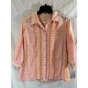 Christopher & Banks Women’s Medium Pink Plaid Gold Thread Button Up Blouse